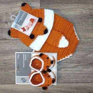 Fox Hand Crocheted Hat, Diaper and Booties Set